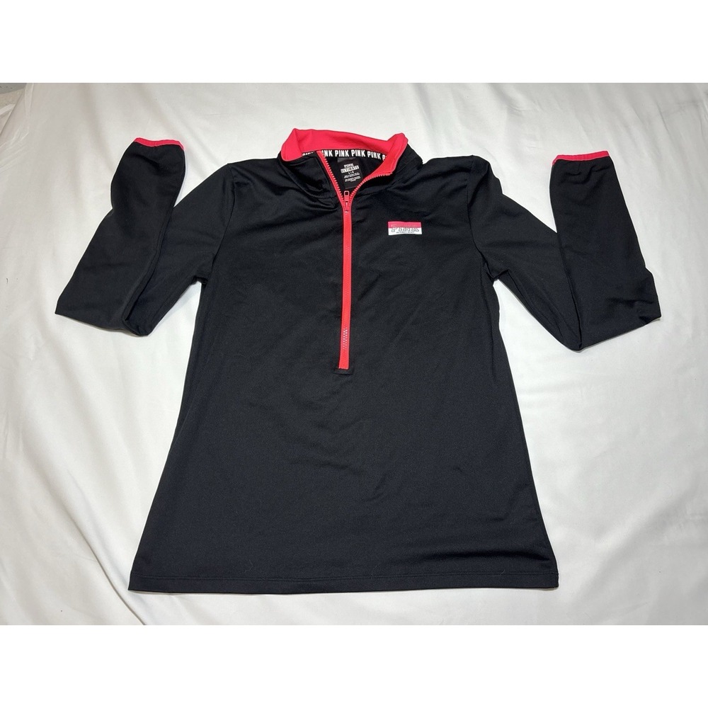 PINK Victoria's Secret Ultimate Black Pink 1/4 Zip Mock Neck Top Women's L